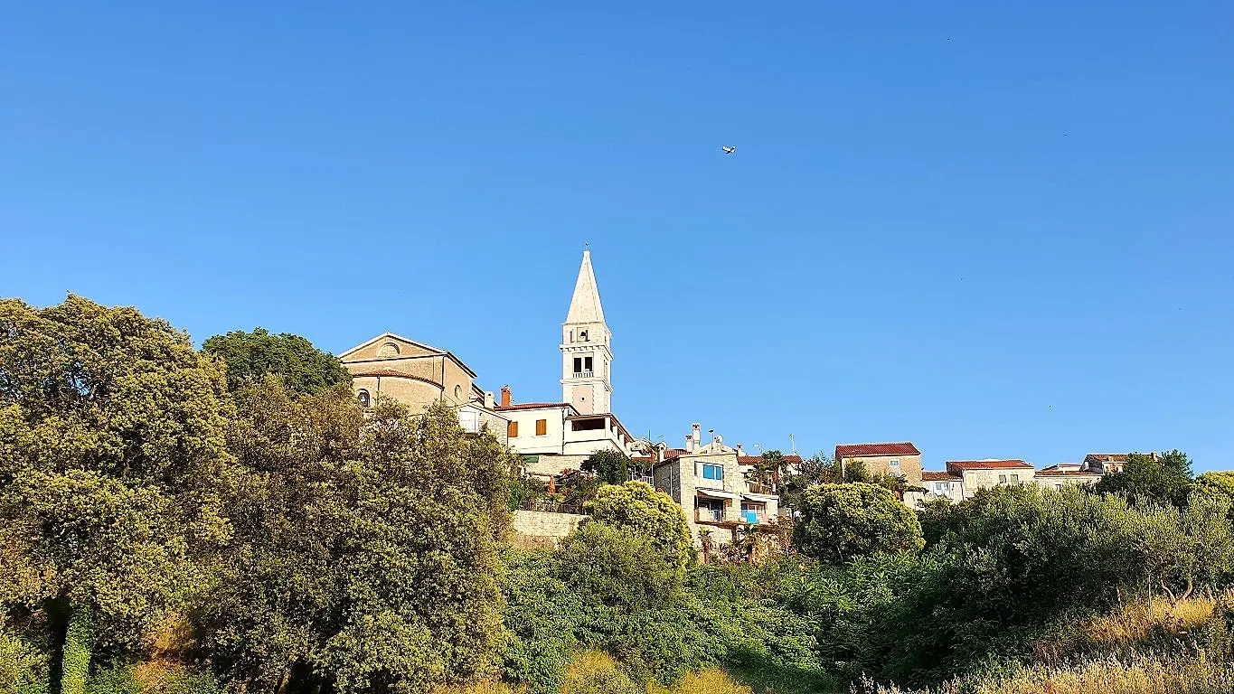 Vrsar with the church bell tower on the hill