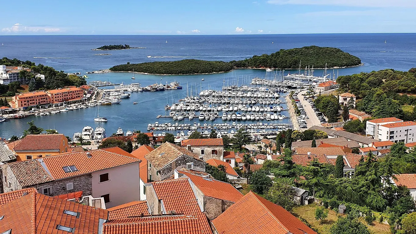 Aerial view of Vrsar marina and old town