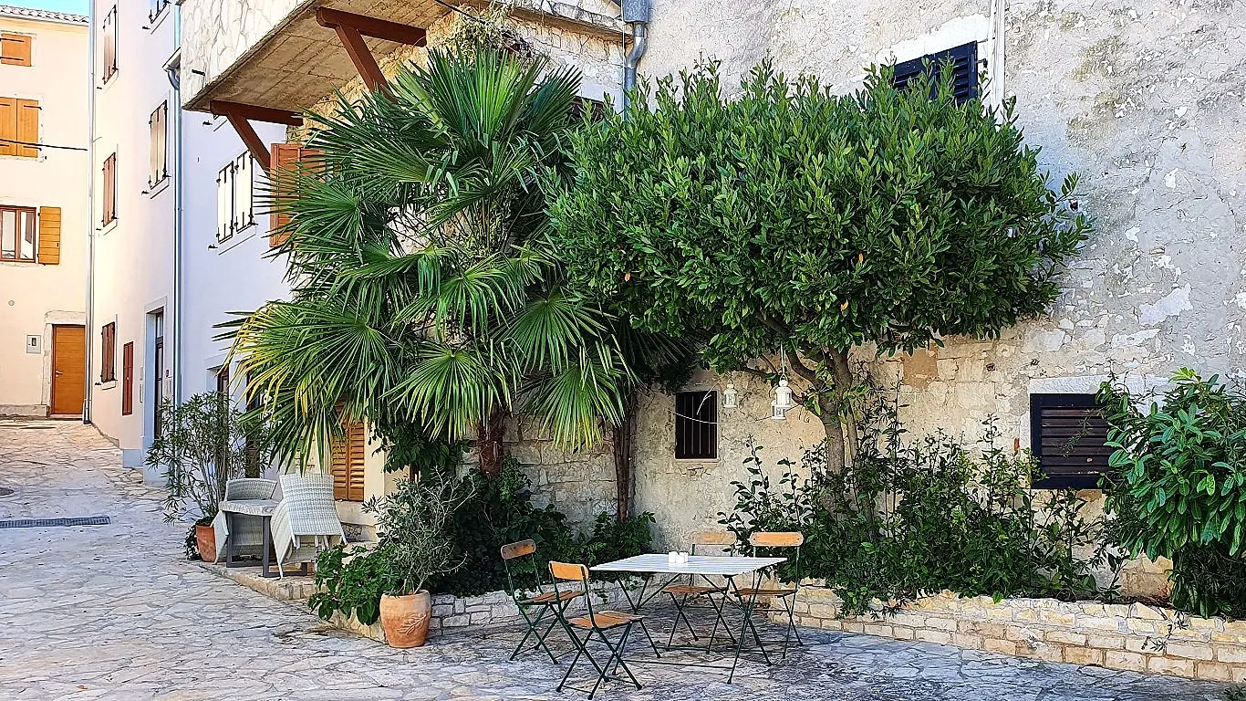 Quiet stone courtyard in the old town